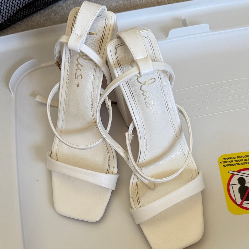 Lulu’s White Strappy Block Heels: Size 6.5
